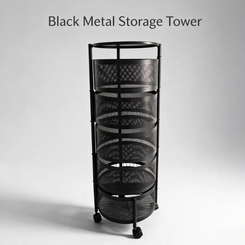 360° Rotating Kitchen Storage Rack – Multi-Tier Metal Mesh Cart with Wheels, Holds Fruits, Veggies & Snacks, No Assembly Needed