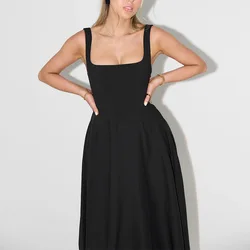 Elegant Long Party Dresses 2024 Women Summer Fashion Sleeveless Bodycon Slim Off The Shoulder Strap Black Maxi Dress Casual