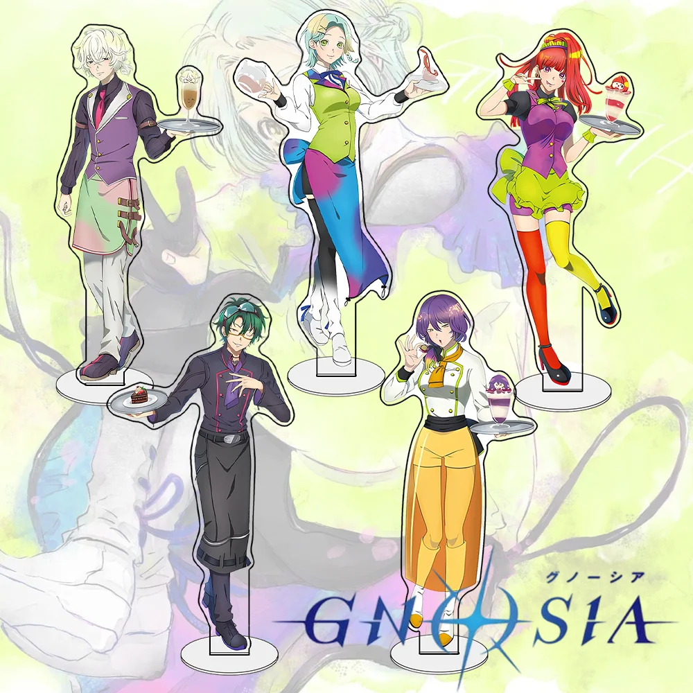 GNOSIA 15cm Acrylic Stand Keychain Raqio and Setsu Cafe Collab Cute Waiter Uniform Space Game Desk Ornament Birthday Gift