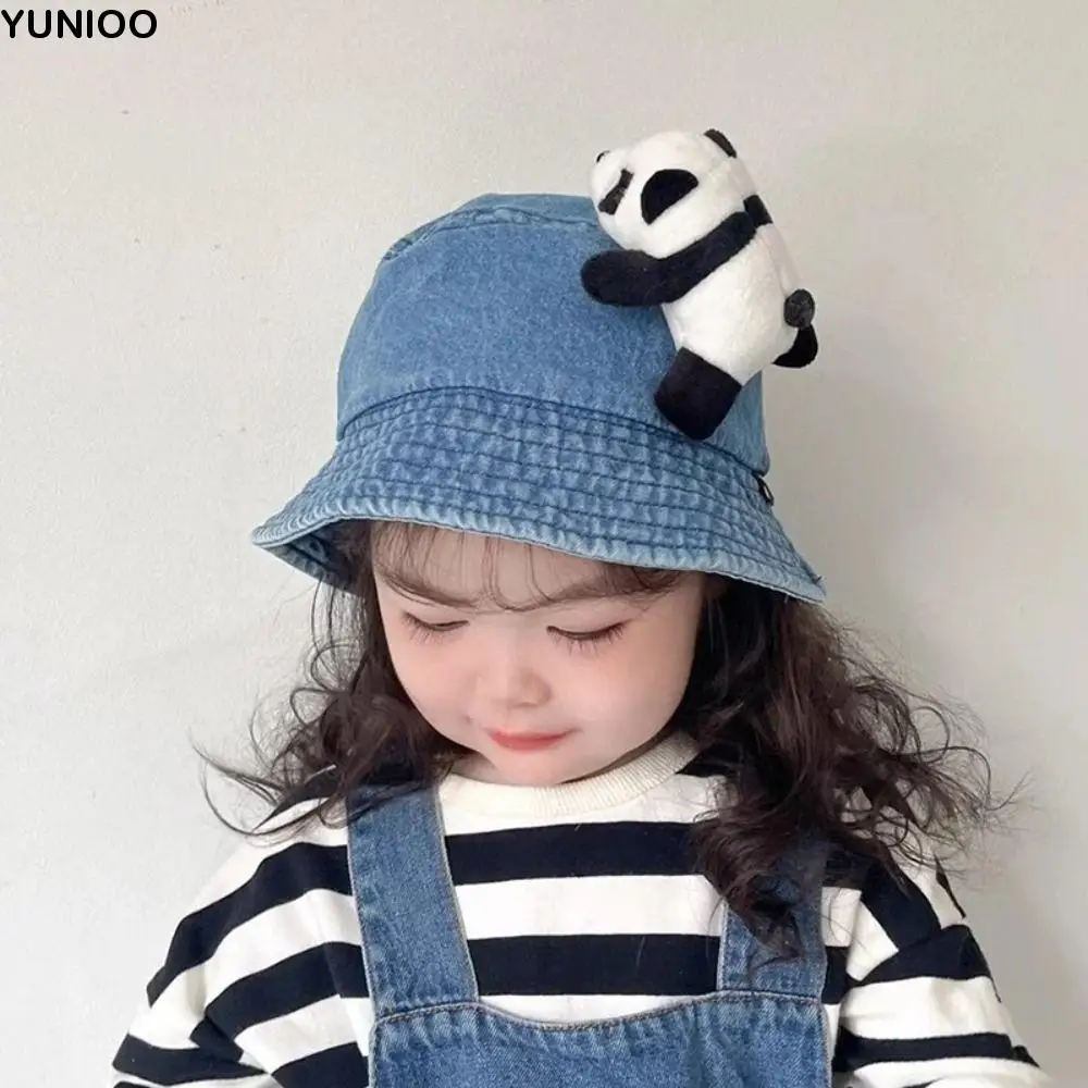 

Простая детская шляпа с солнцезащитным козырьком в виде панды, детская кепка-ведро в корейском стиле с широкими полями, милая ковбойская детская рыбацкая шляпа для кемпинга