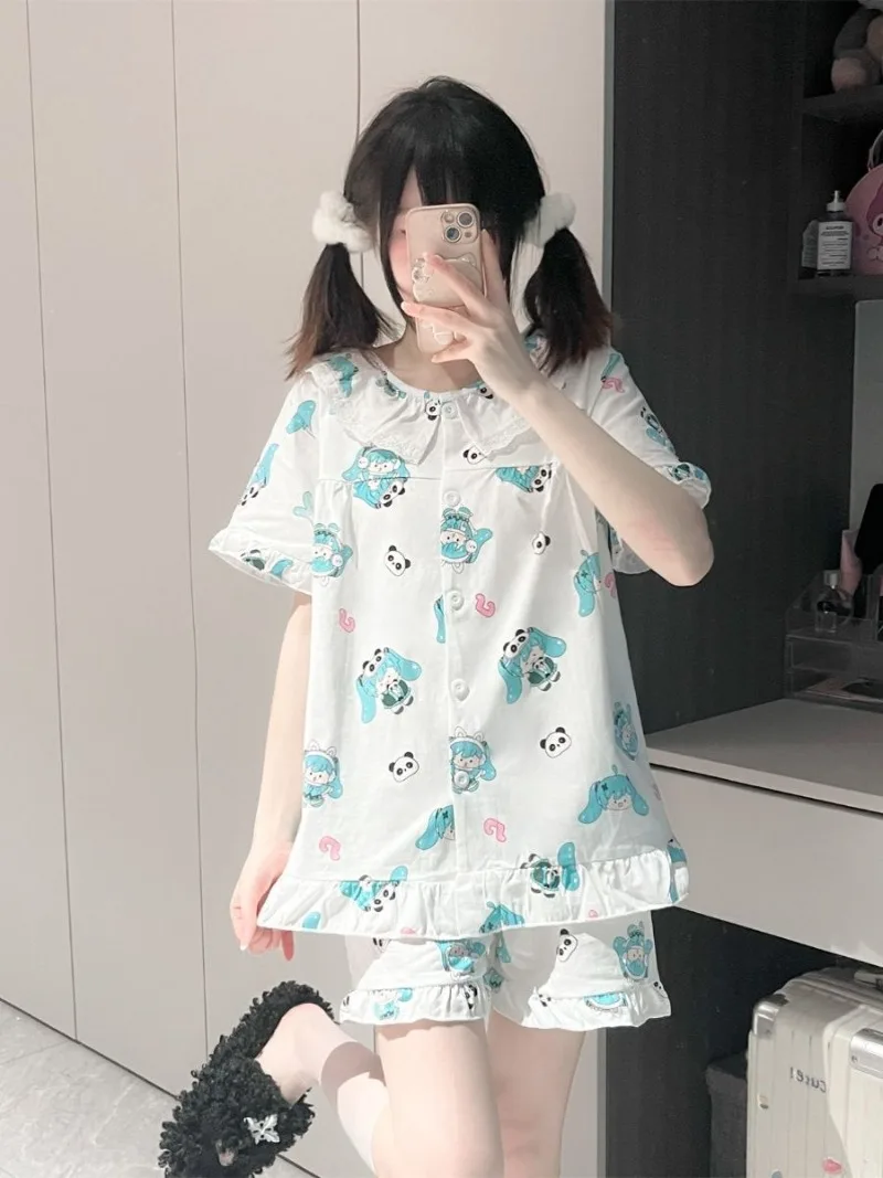 Hatsune Miku Pajamas Summer Anime Peripherals Cute Cartoon Short-sleeved Shorts Kawaii Home Clothes Comfortable Skin-friendly