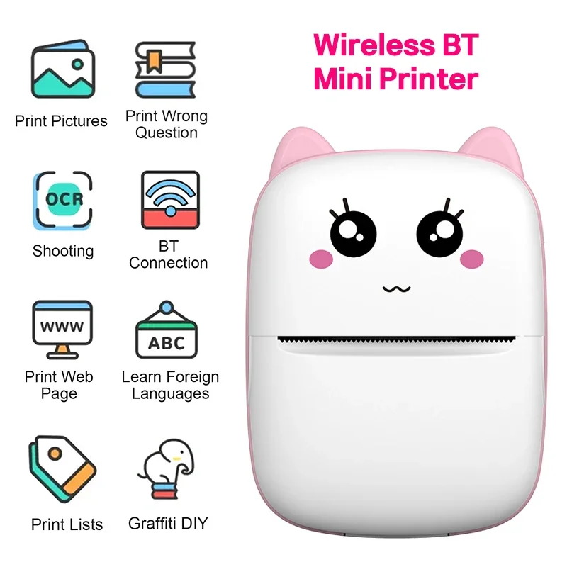 ZWN Portable Bluetooth Mini Printer Wirelessly BT 203dpi Photo Title Note Print Pocket Student Error Label Printer for Kids Gift