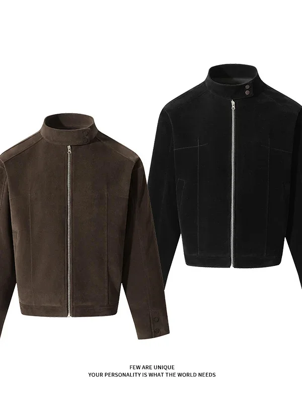 

Retro American Suede Jaet Men's Cleanfit Trendy ort Collar Stand up Coat Autumn Top Faionable Polyester Fiber 00%