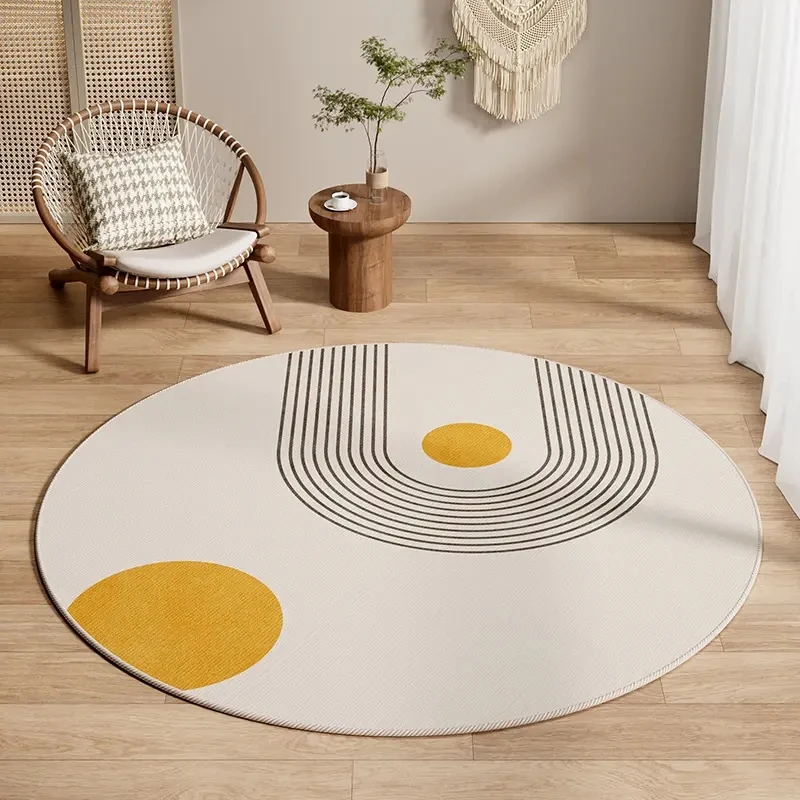 Round Plush Rug for Living Room or Bedroom, Non-Slip Modern Floor Carpet, Soft Machine-Made Mat for Home Decor