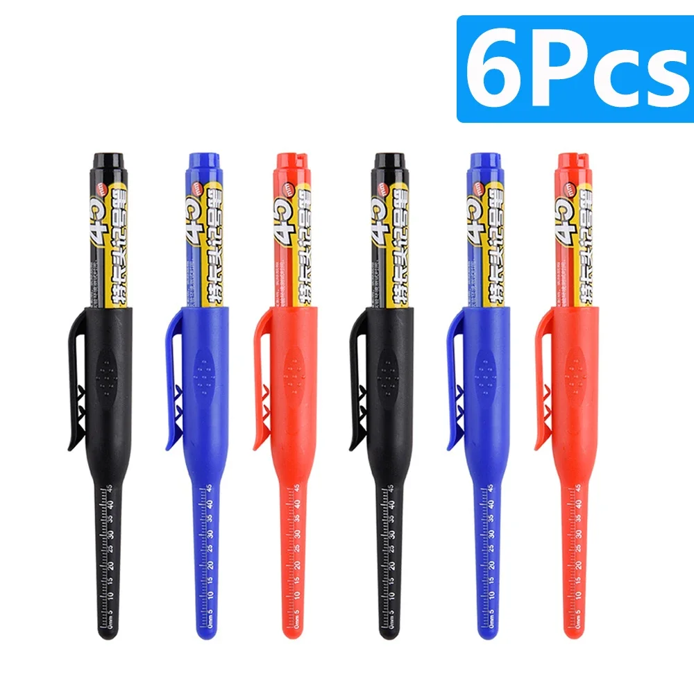 1-6 Stück 45mm wasserdichte lange Kopfs pitze tiefe Loch markierungen Stift fliesen Zimmermanns stift Mehrzweck für die Holz bearbeitung schwarz/blau/rote Tinte