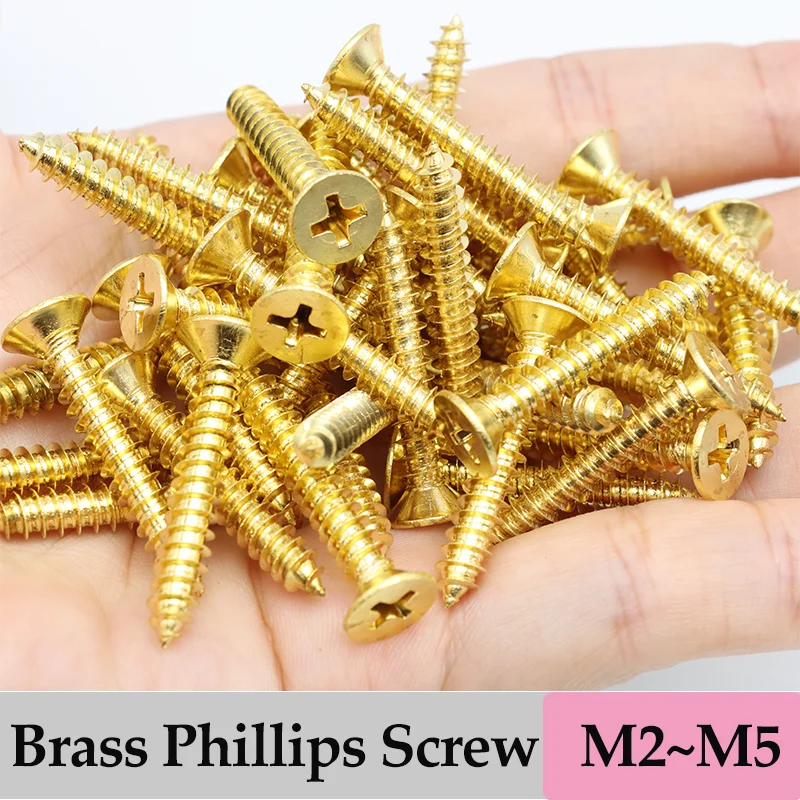 High Quality Brass Recessed Countersunk Flat Head Self-tapping Screws M2 M3 M4 Thermally Conductive Wood Phillips Furniture Bolt
