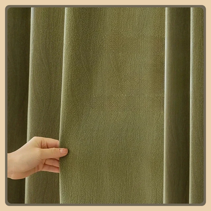 

Japanese Cotton Blackout Curtains for Living Dining Room Bedroom Modern Style Green Window Drapes French Curtain Customizable