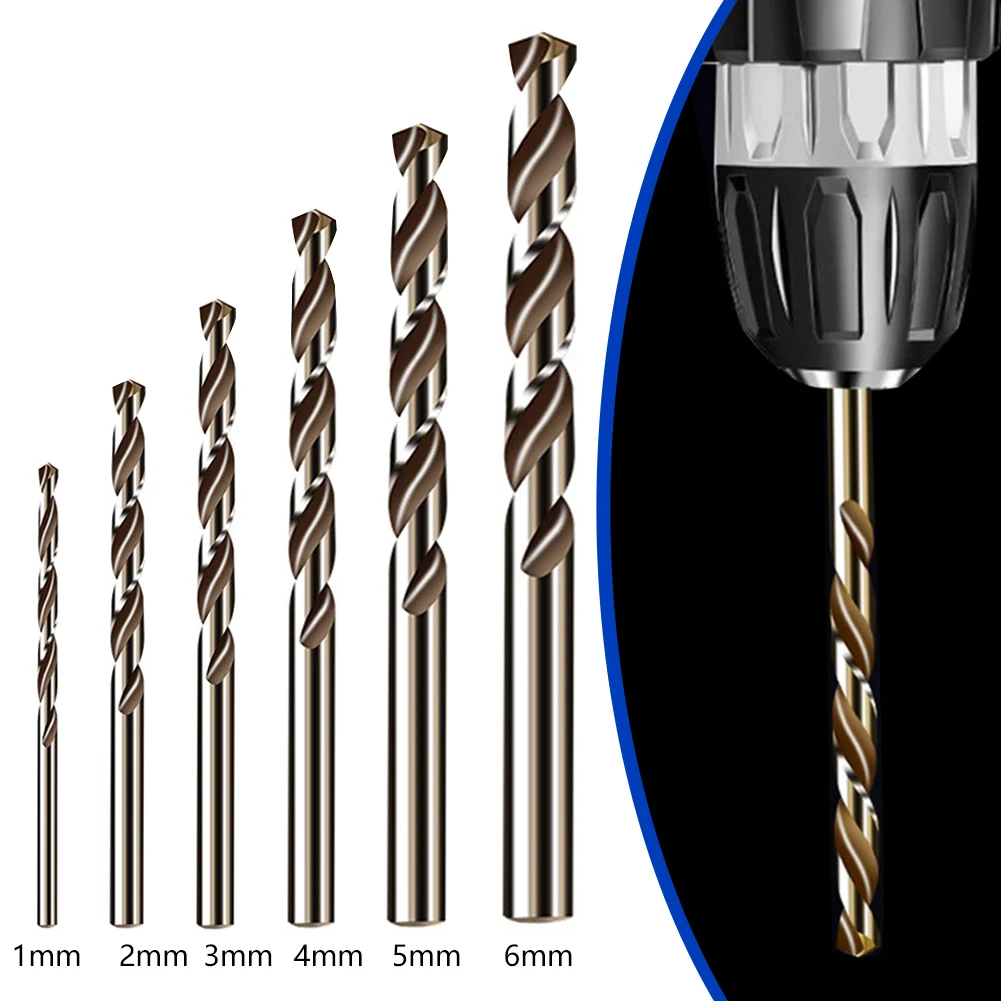 6 sztuk HSS M35 wiertło kobaltowe 1mm/2mm/3mm/4mm/5mm/6mm akcesoria do wiercenia ze stali nierdzewnej
