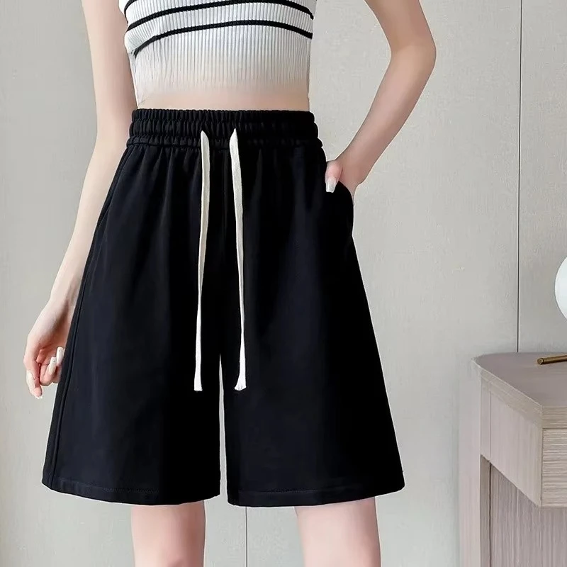 Hot-selling cotton high-waisted casual sports shorts women's four-season thin loose wide-leg streetwear versatile five-point