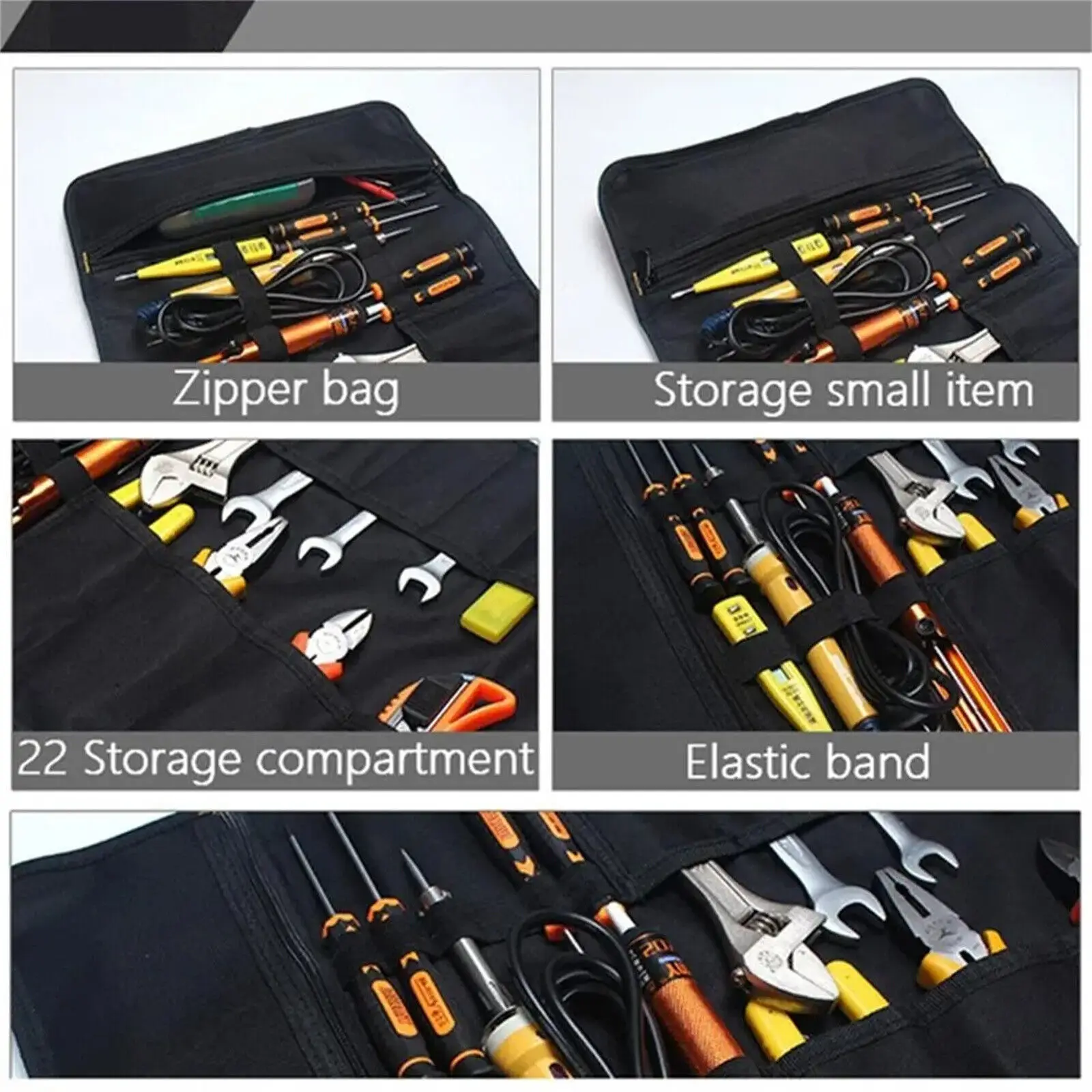 Imagem -05 - Grande Capacidade Ferramenta Bolsa Multi Bolso Profissional Oxford Dobrável Roll up Tool Pouch para Eletricista Trabalhador Hardware Armazenamento