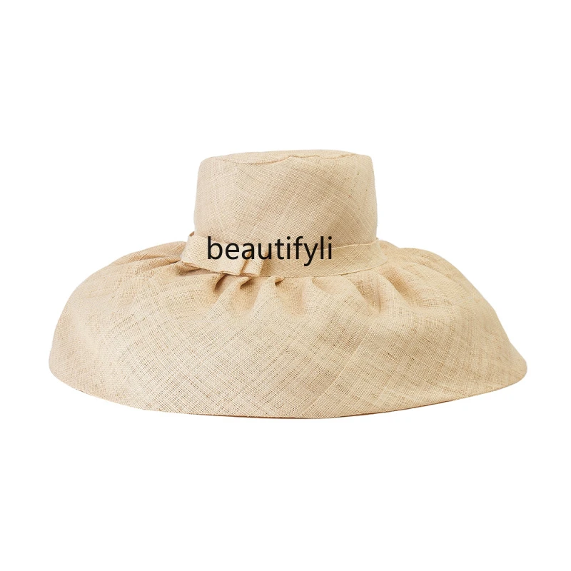 LBX European and American Retro Raffia Fabric Bow Big Brim Top Hat Fashion Evening Party Straw Hat