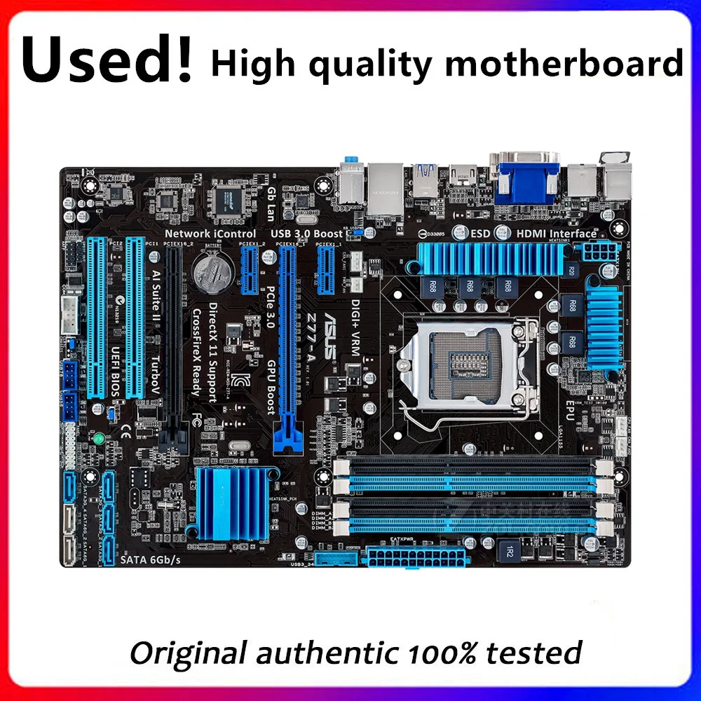 

Z77A For ASUS Z77-A Computer Motherboard LGA 1155 DDR3 For Intel Z77 P8Z77 Desktop Mainboard SATA II PCI-E X16 Used