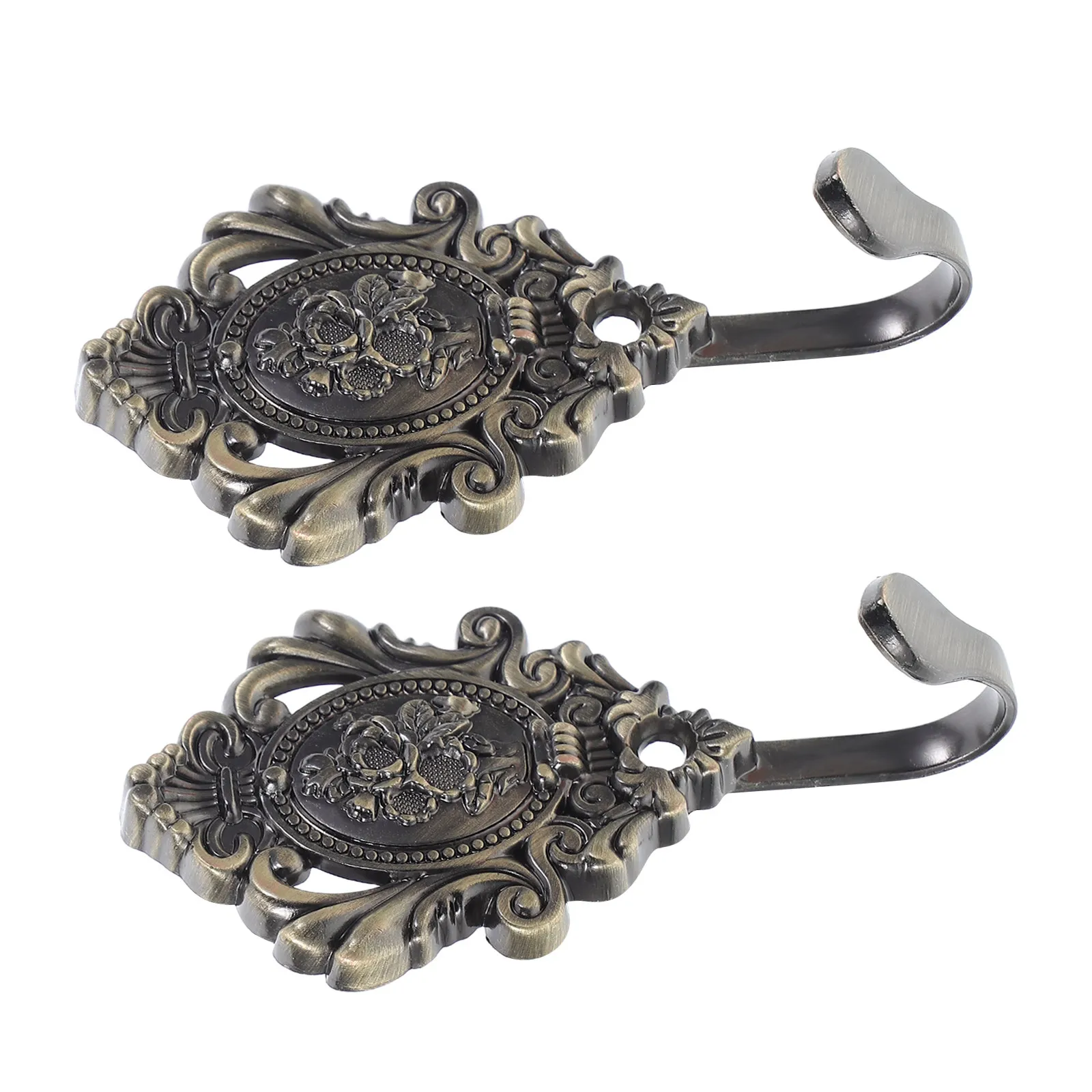 2Pcs Vintage Embossed Metal Hooks Black Coat Hat Bag Rack Wall Mounted Decorative Storage for Entryway Living Room Bedroom