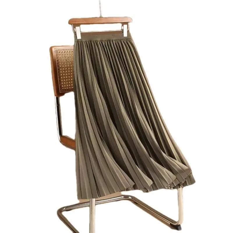 

High-End Khaki Draped Suit Pleated Skirt Women's Slimming Mid-Waist Ciwalk Batwing Sle Spring Season Faion Trend