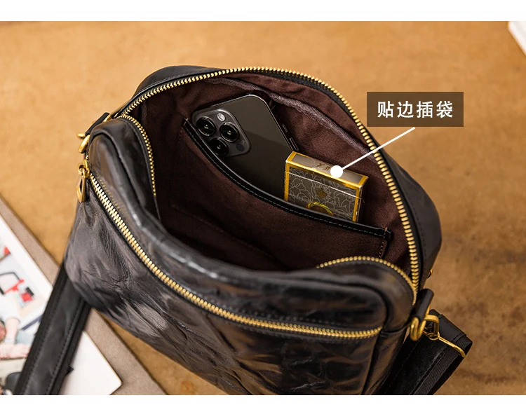 PNDME High-quality genuine leather men crossbody bag outdoor casual luxury handmade vegetable tanned cowhide black shoulder bag