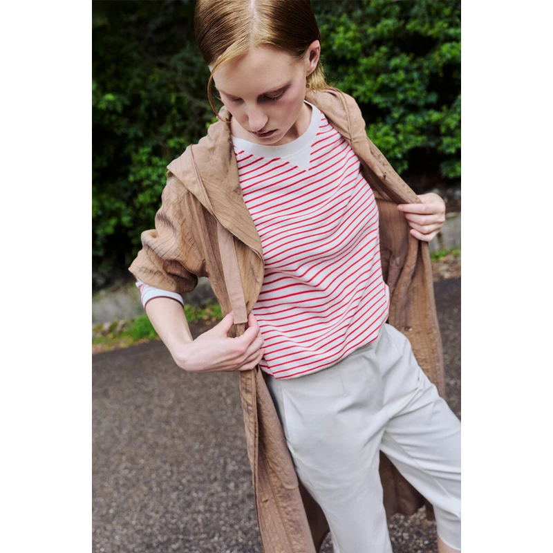 

MICOAT повседневная футболка Long Sve round Ne в полоску, женский топ с вышитыми буквами и завязками, универсальная осенняя одежда