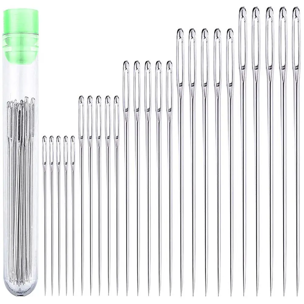 25 Pcs 5 Sizes Steel Large Eye Needles Household Sewing Accessories Hand Craft Embroidery Tool Cross Stitch Needles