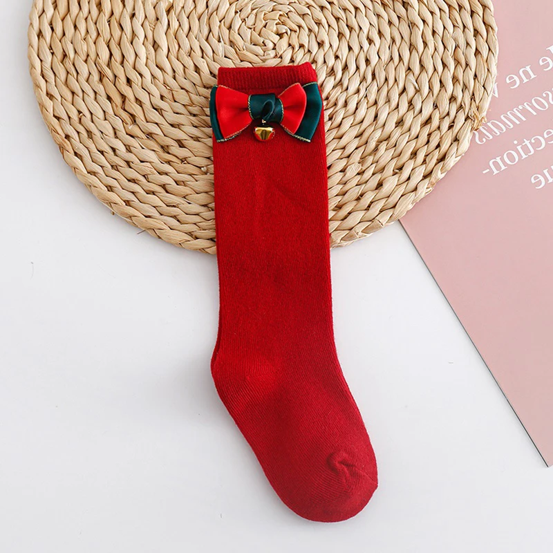 

Baby Girls Christmas Socks Elastic Bow Princess Socks Breathable Long Socks for Toddler Infant Clothing Accessories