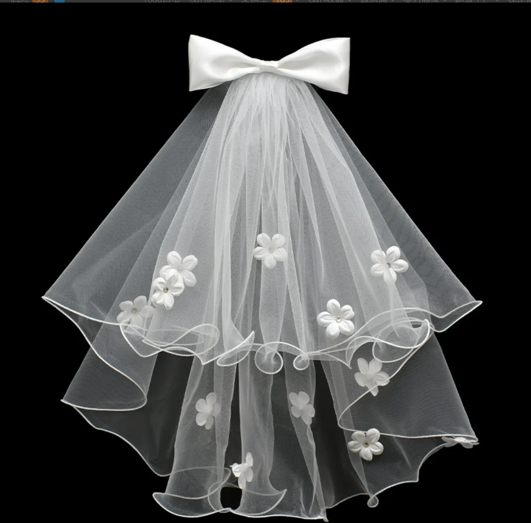 

Elegant Wedding Veils For Bride 2 Tier Ribbon Tulle Pearls Bow Short Bridal Veils Headdress Bride To Be Veil With Clip