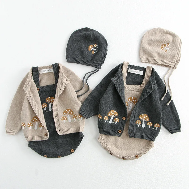 ZOETOPKID 0-3Y Autumn Baby Sweater Infant Girls Mushroom Embroidery Cardigan Toddler Boys Knitted Coat Optional Bodysuit