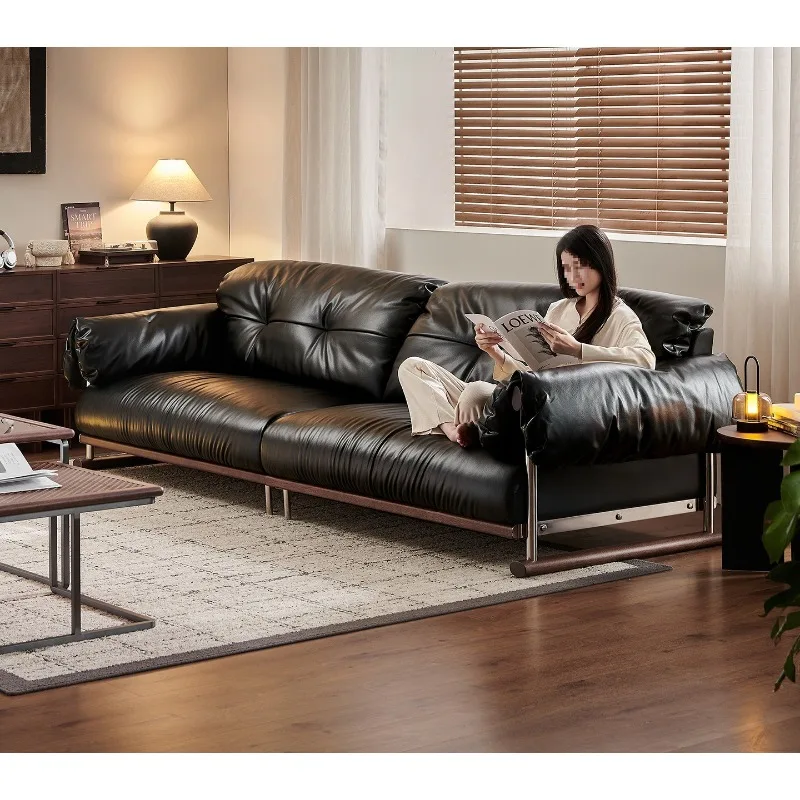 Three-person black walnut solid wood antique living room small apartment