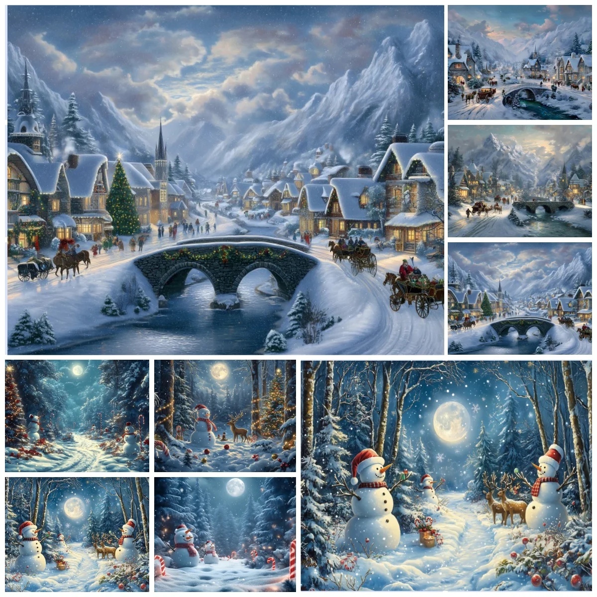 Christmas Snowy Forest Photography Backdrops Snowman Candy Cane Moon Decor Holiday Family Celebration Background Studio Props