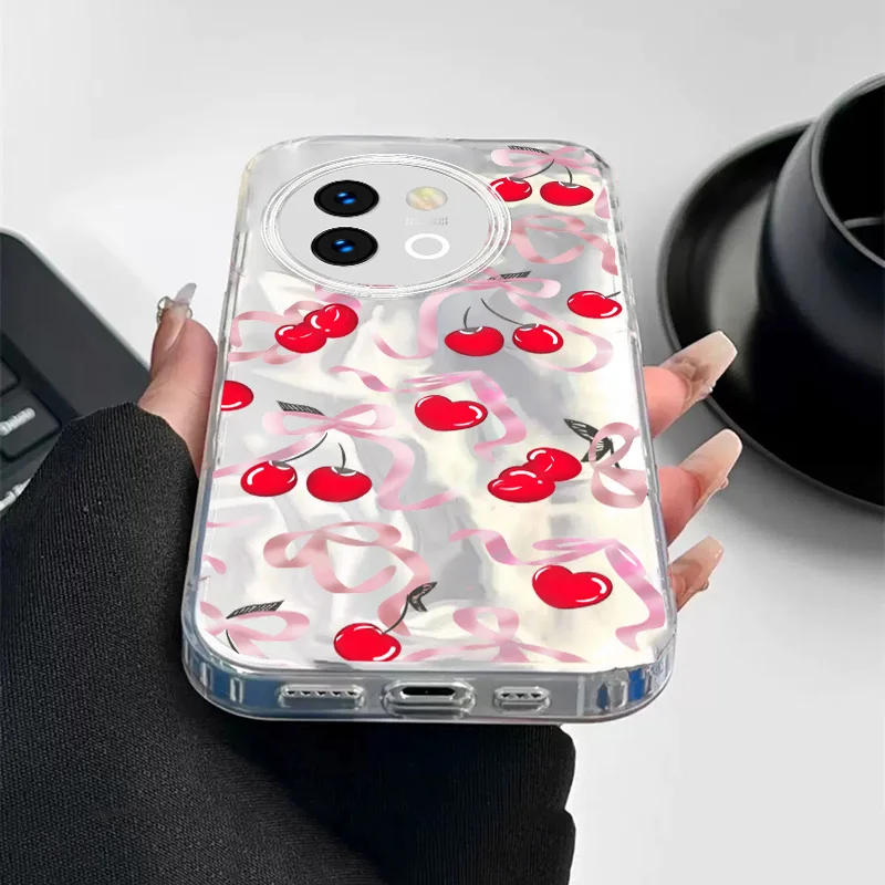 Trendy Polka Dot Bowknot Cartoon Case For Vivo V29 V40 Lite Y38 Y78 Y58 Y56 5G Girl Laser Ripple Gloss Cute PC Phone Cover Cases