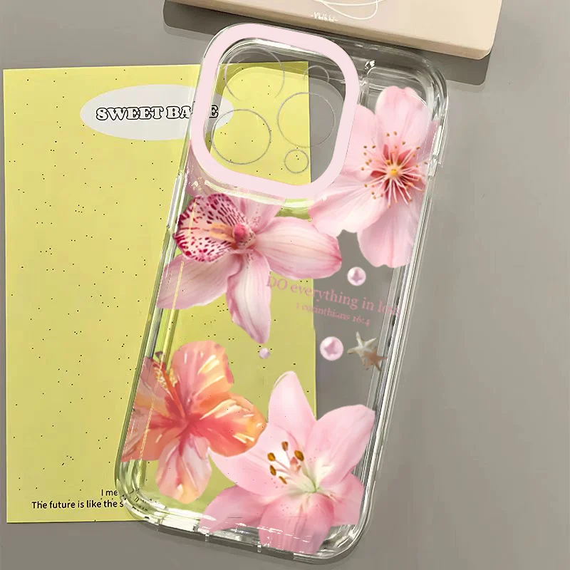 Rosa Lilienblumenmuster Handyhülle für iPhone 16 17 16e 15 14 13 12 11 Pro Max X XR XSMax 7 8 Plus SE2 Transparente Weiche Hülle – Detail 6