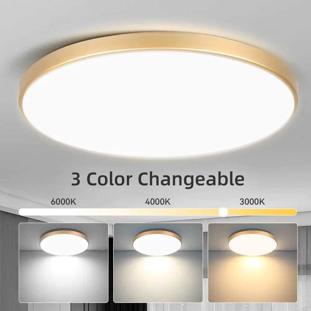 Golden Led Ceiling Lamp 220V Dustproof Ceiling Panel Lamp Indoor Bathroom Lamp for Living Room Decor Ultra-thin Ceiling Lights