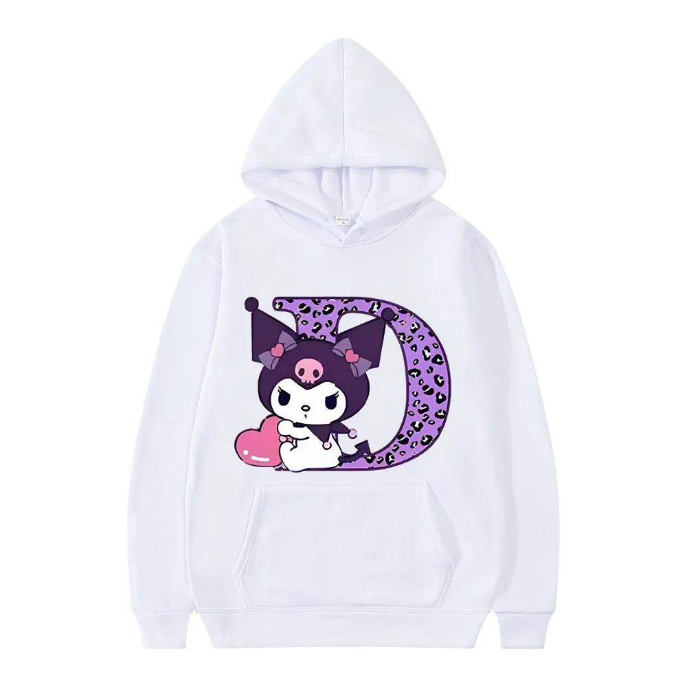 White Kuromis Hoodies Letter A B C D Cartoons Hoodies Anime Kawaii Tops Casual Clothes Woman And Men Fashion Long Sleeve Hoodies