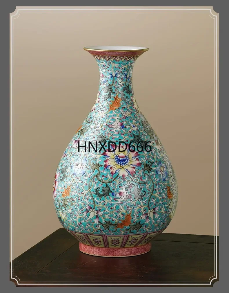 Jingdezhen ceramic hand-painted vase Chinese ornament antique bat pattern entangled jade pot spring vase