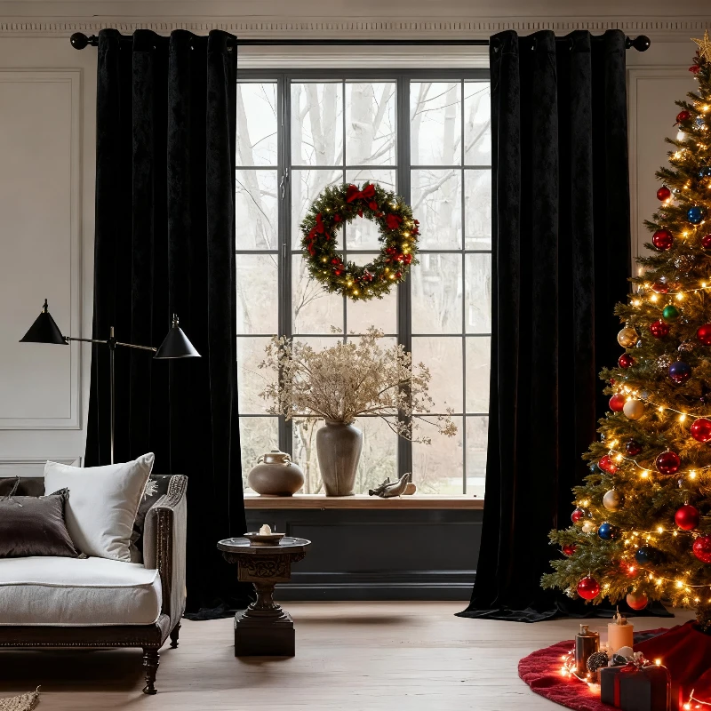 Black Curtain Half Blackout  Thin Fabric Window Curtains for Living Room Bedroom Dining Luxury Decor 창문커텐 Modern Elega