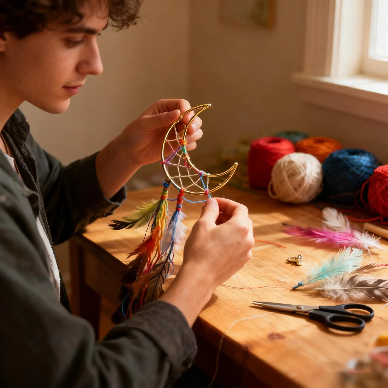 Dream Catcher Rings 4 Pieces Five-Pointed Star Ornaments Dream Catcher Pentagram Heart Iron Rings For Holiday Home Art Project