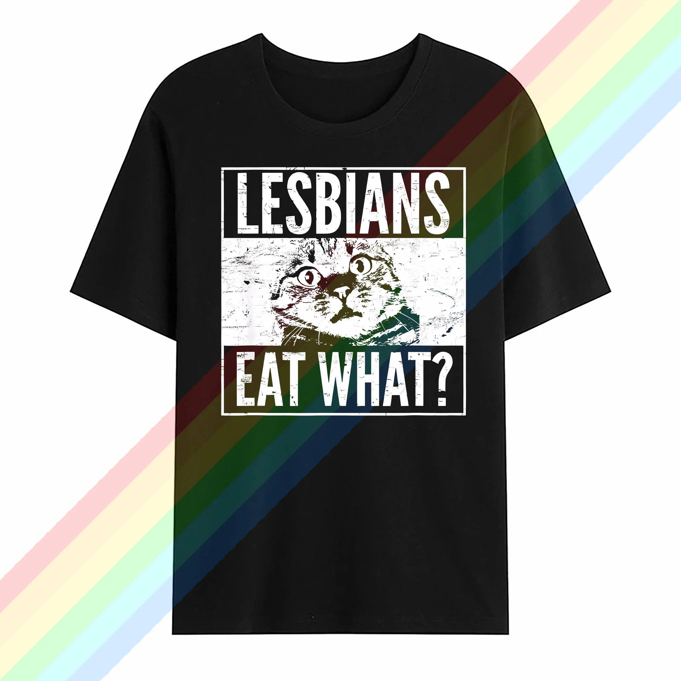 Divertenti lesbiche mangiano cosa gatto gattino LGBT Humor T-Shirt Top T-shirt T Shirt Hip Hop Cotton Design Summer Man T shirt oversize