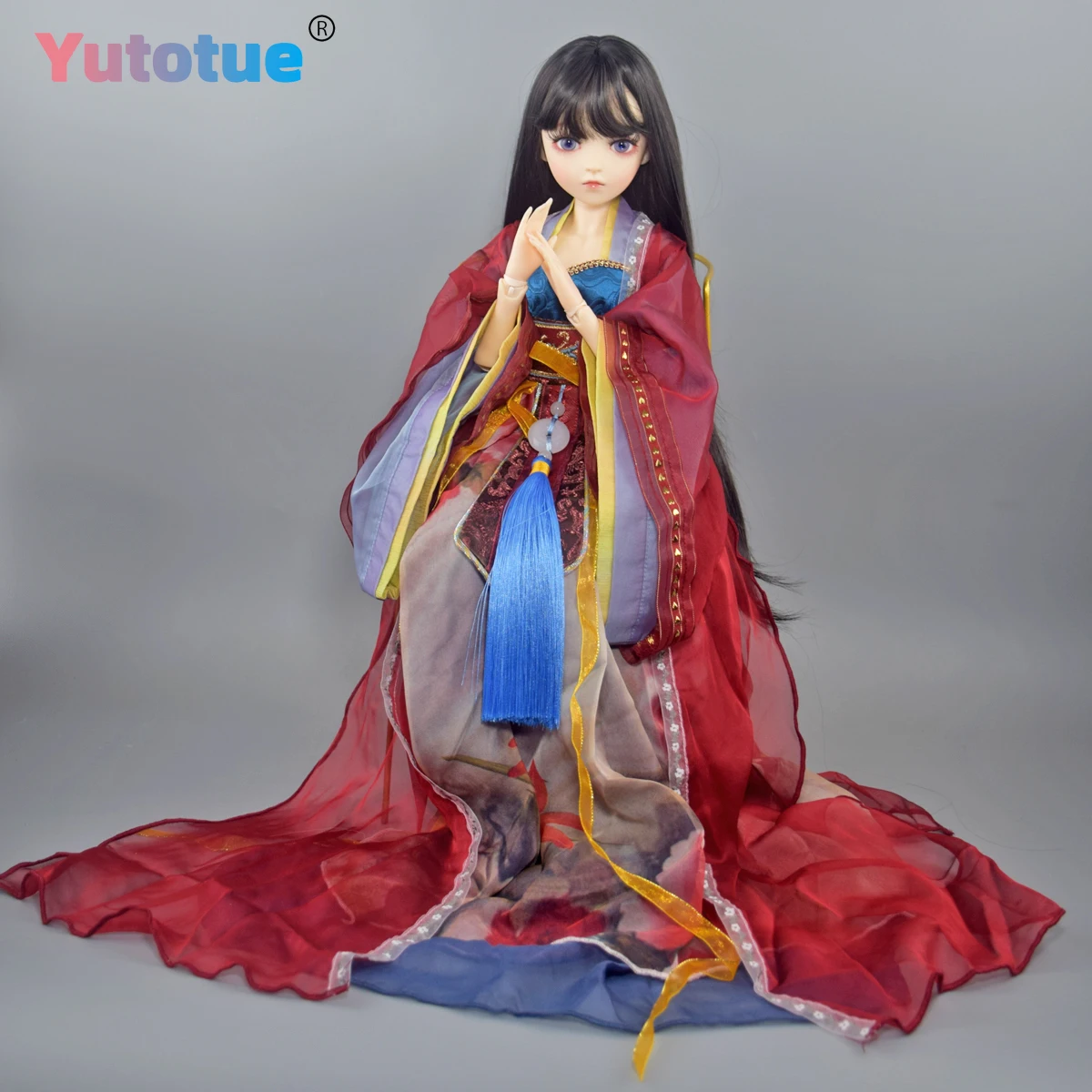YUTOTUE 60 cm Hoogte Meisje Pop met Afneembare Oude Kleding Pak Lange Zwarte Pruiken Speelgoed 1/3 BJD Pop Levensechte