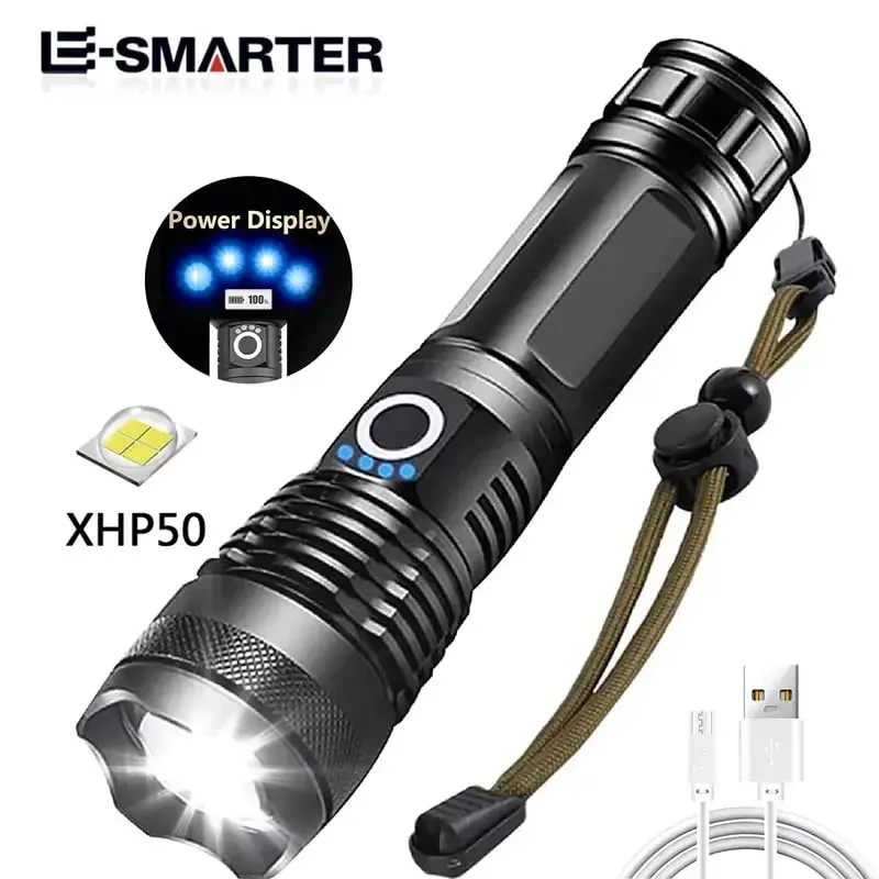 Telescopic Zoom Torch Powerful P50 Lamp Bead LED Flashlight Lantern 5 Lighting Mode USB Rechargeable Camping Emergency Light