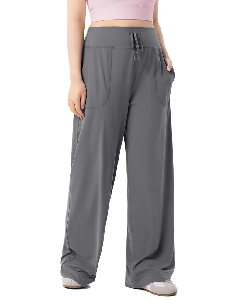 Damskie spodnie sportowe plus size, luźne, z wysokim stanem, ze sznurkiem, szerokie nogawki, elastyczne, wyszczuplające spodnie do fitnessu, długie spodnie do jogi, odzież.