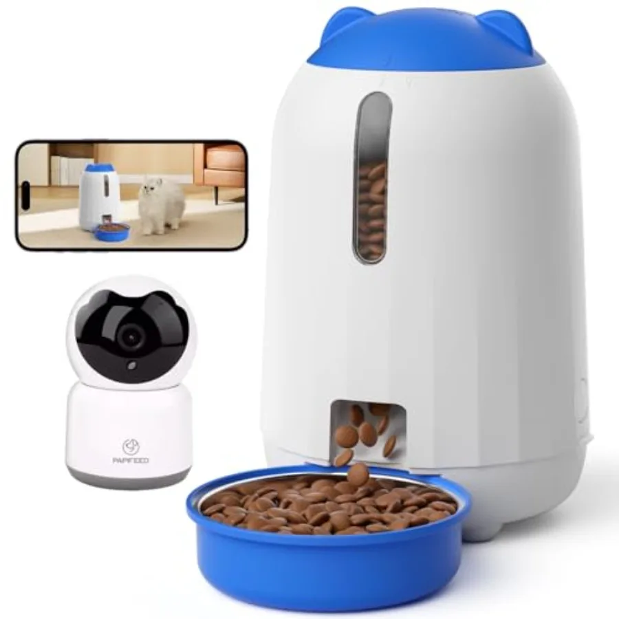 

2-in-1 Automatic Cat Feeder and Pet Camera Combo, 1080P HD and 360°Pan-Tilt, 3L Cat Food Dispenser with App, 2.4G WiFi Timed Ca