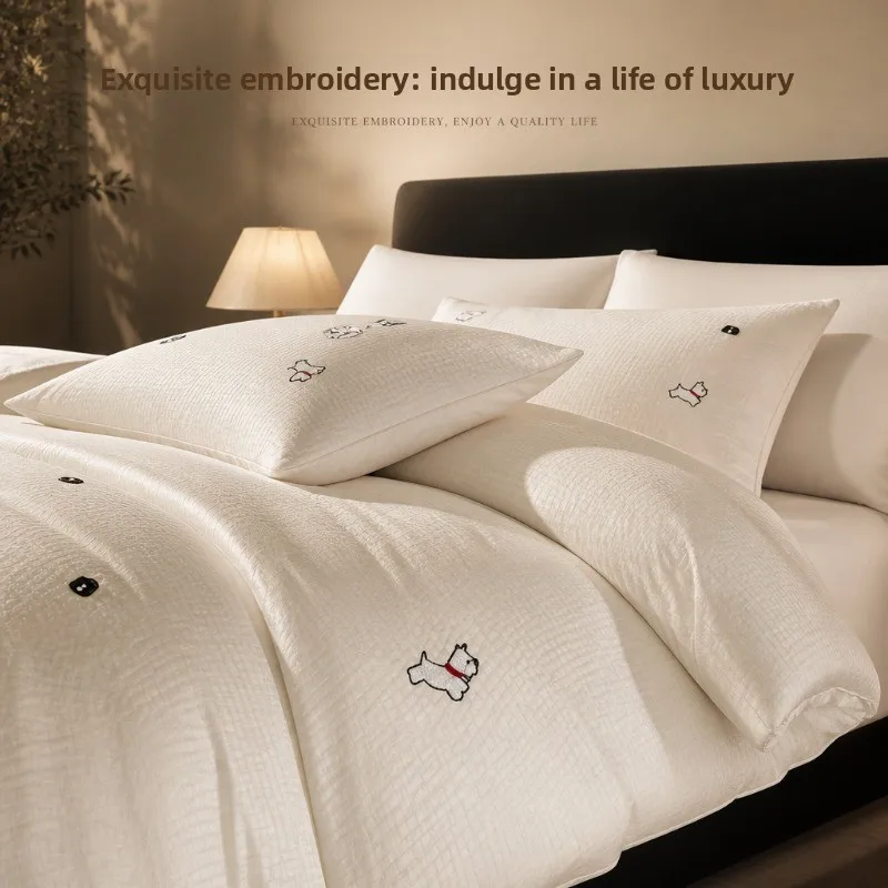 Class A Pure Cotton Bed Sheet Four-piece Set Light Luxury Embroidered Quilt Cover Bed Sheet Pillowcase Bedding Set All Seasons