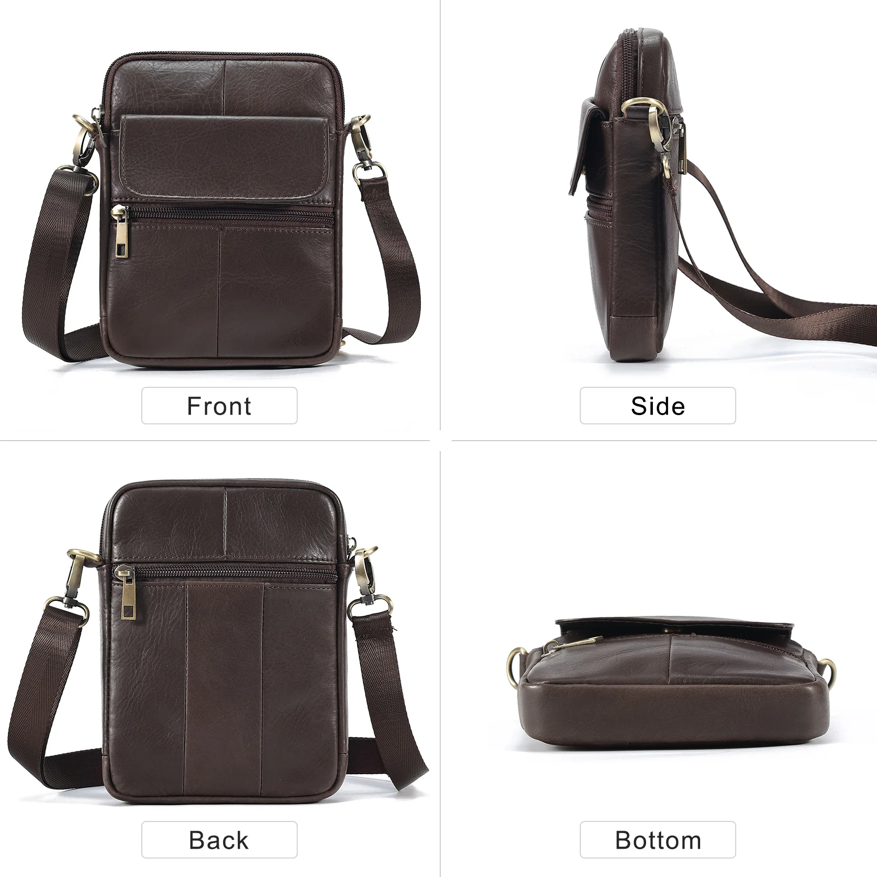

New Men's Bag, Genuine Leather Messenger Bag, Men's Multi-pocket Mobile Phone Bag, First-layer Cowhide Shoulder Bags Men's Bag.