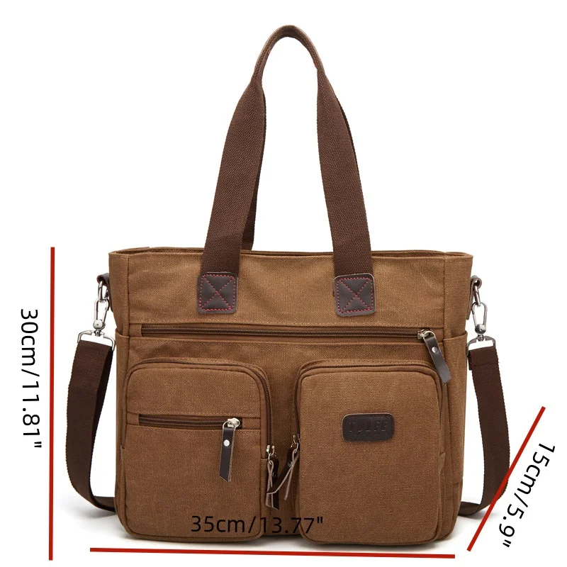Borse a tracolla in tela per uomo Business Casual Valigetta con manico in pelle Borsa per laptop a tracolla vintage di grande capacità