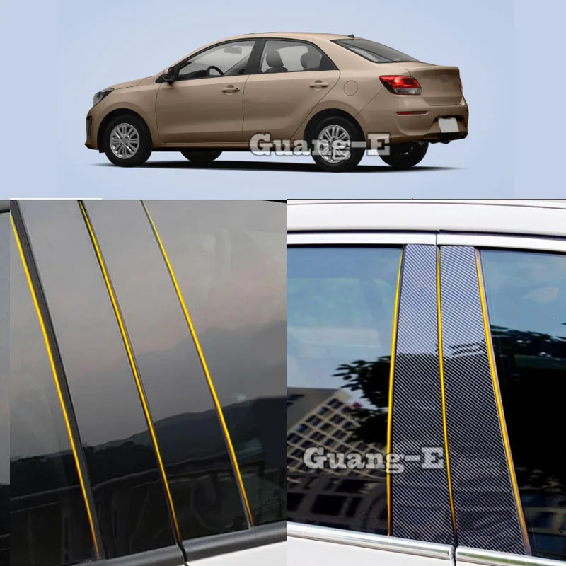 Car PC Material Pillar Post Cover Door Trim Window Molding Sticker Plate 6pcs For Kia Pegas Soluto 2017 2018 2019 2020 2021-2024