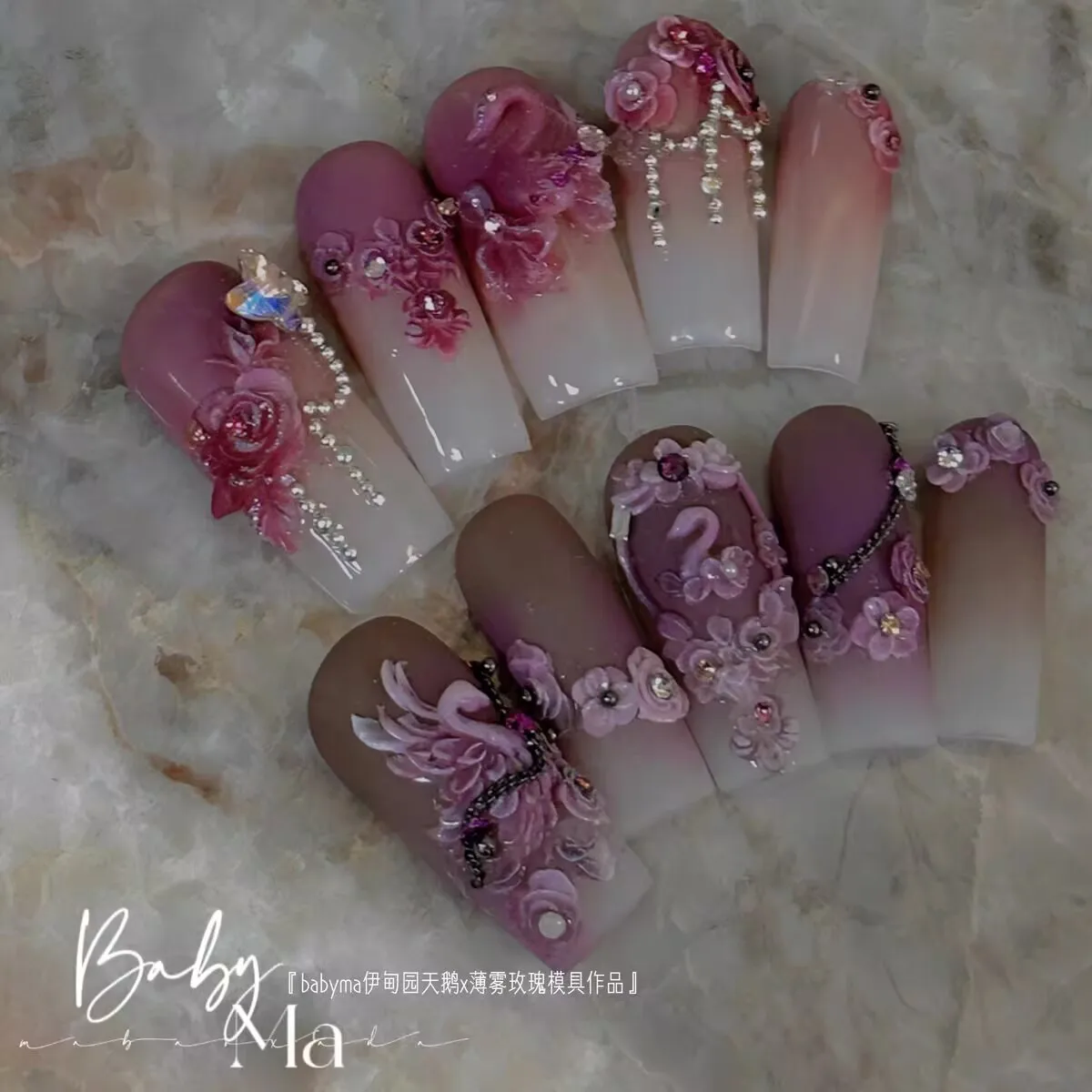 1pc Swan Rose 3D Acrylic Nail  Mold Nail Art Decorations Nails DIY Silicone Nail Stamping Plates Nails Products Nail