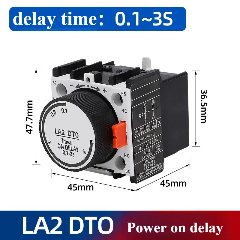 

Air Delay Head Silver Dot LADT2 0.1-30s Power on/off LA2-DT2 Contactor Delay Contact Module