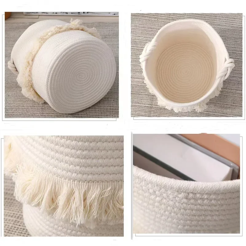 Fringe Cotton Rope Laundry Basket Dirty Clothes Sundries Storage  Bucket Children Kid Toy Storage Container 27x28cm