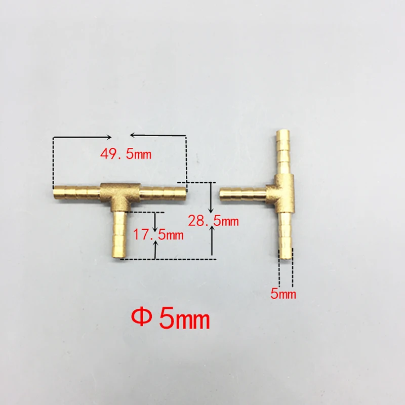 T way T-Shape Brass Barb Pipe  Hose Fitting 3 way connector For 4mm 5mm 6mm 8mm 10mm 19mm hose copper Pagoda Water Tube Fittings