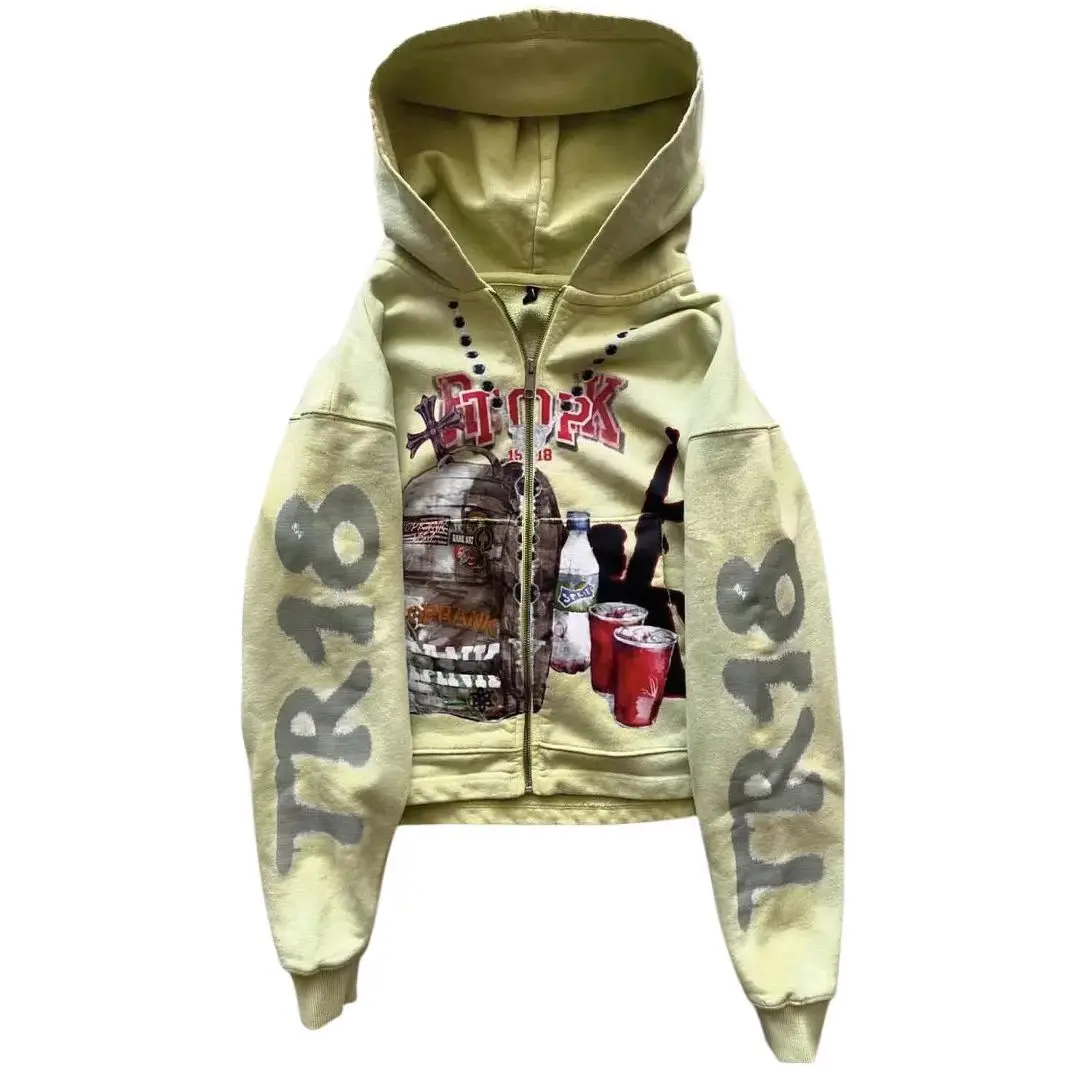 

Толстовка большого размера с принтом американских граффити для мужчин и женщин, толстовка большого размера в стиле ретро, хип-хоп, индивидуальная одежда, свободная толстовка на молнии