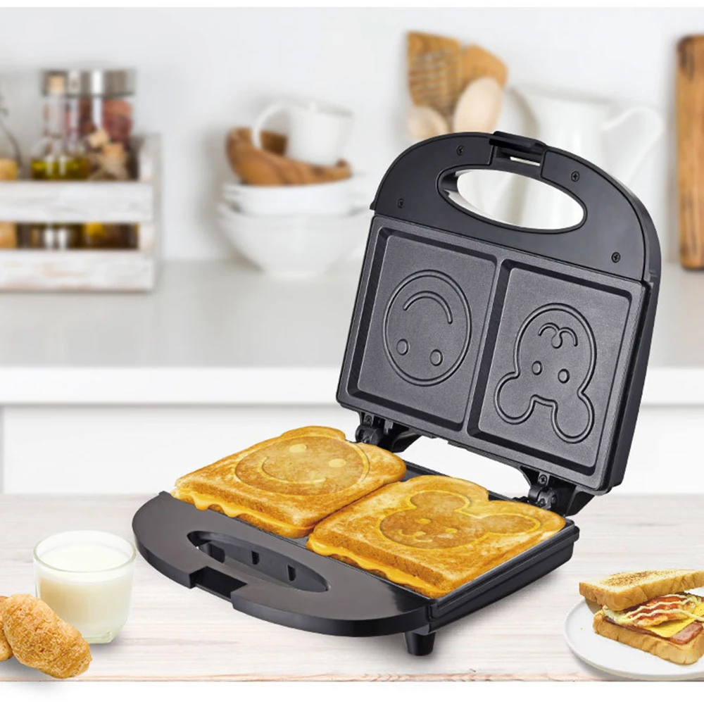 

Small Sandwich Smiley Machine Multi-function Non-stick Coating Bread Baking Pan Cute Toaster Home 750W Electric Waffle Maker