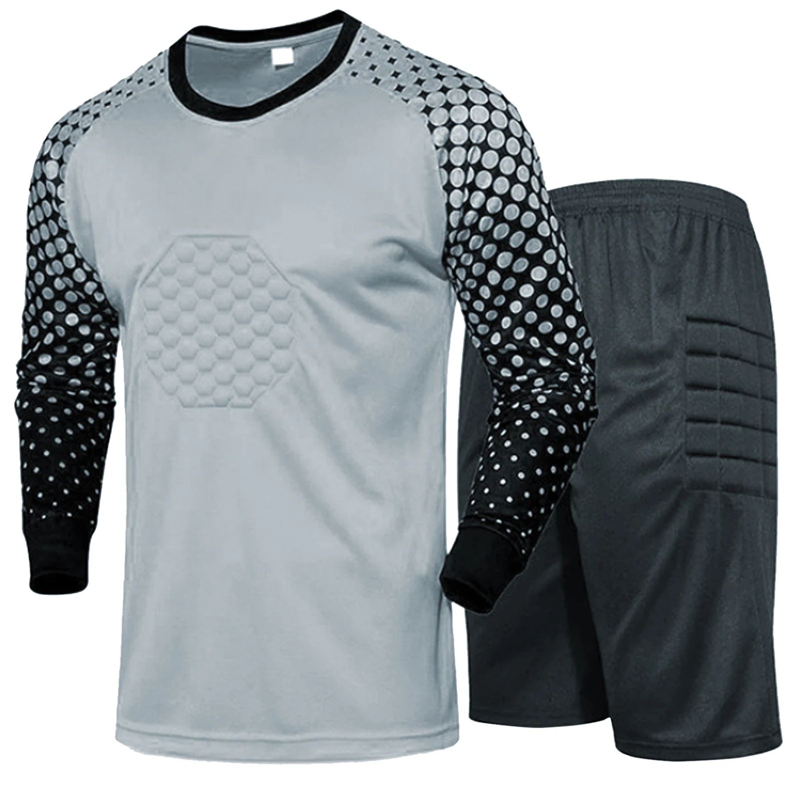 Mens Goalkeeper Sportsuit Long Sleeve Jersey Shirt And Shorts Set with Padded Chest And Thigh Uniform Breathable Quick Dry Suits