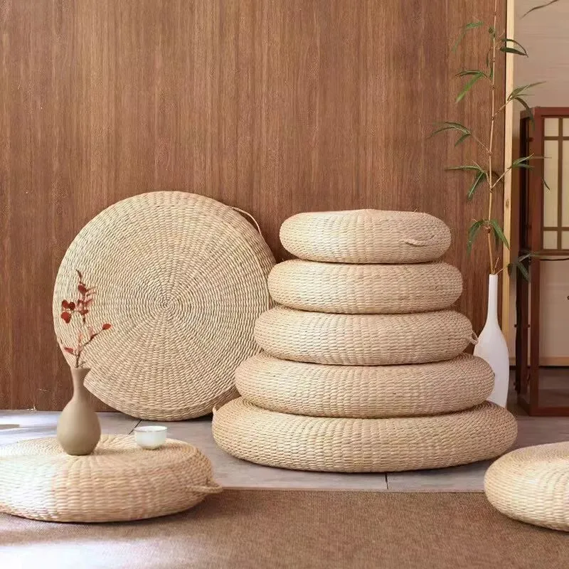 

Straw futon tatami seat cushion Japanese-style thickened rattan home round seat cushion meditation mat straw stool